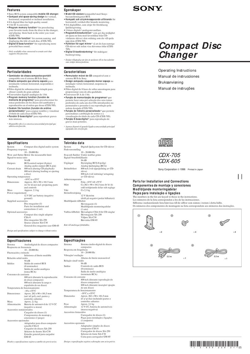 Sony CDX-705 - Compact Disc Changer System operating instructions