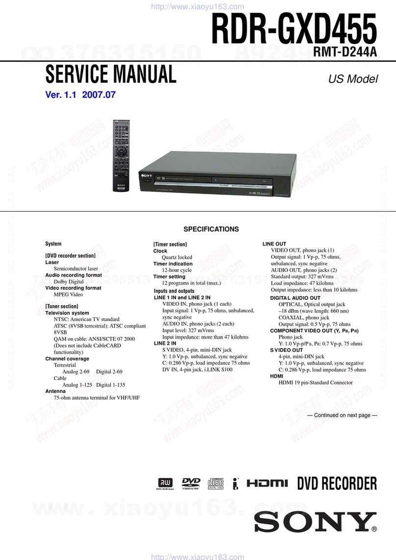 Sony RDRGXD455 - DVD Recorder With TV Tuner User manual
