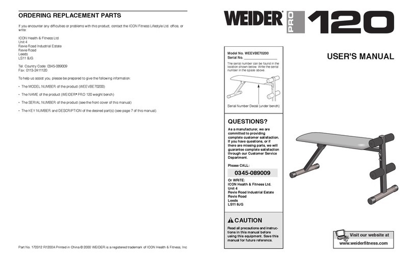 Weider Pro 120 WEEVBE70200 user manual