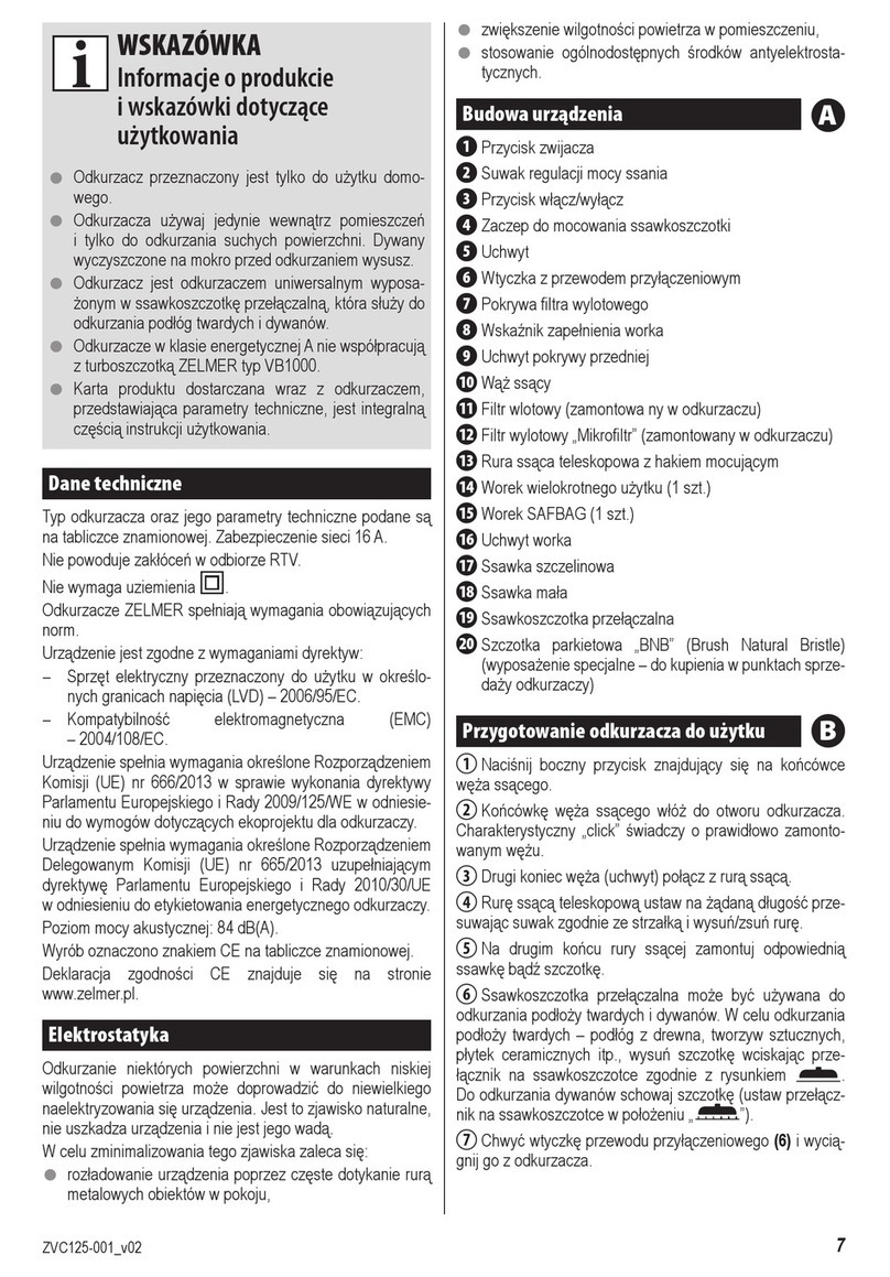 Zelmer zvc125-001 user manual