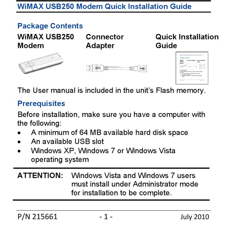 WiMAX USB250 Quick installation guide