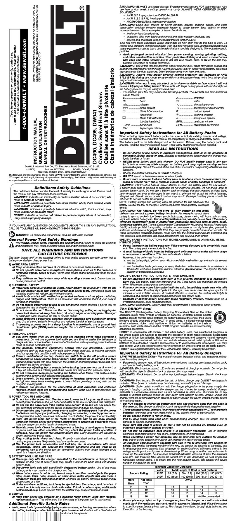 DeWalt DC490 User manual