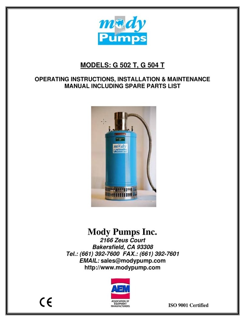 Mody Pumps G 502 T Operating instructions, installation & maintenance manual