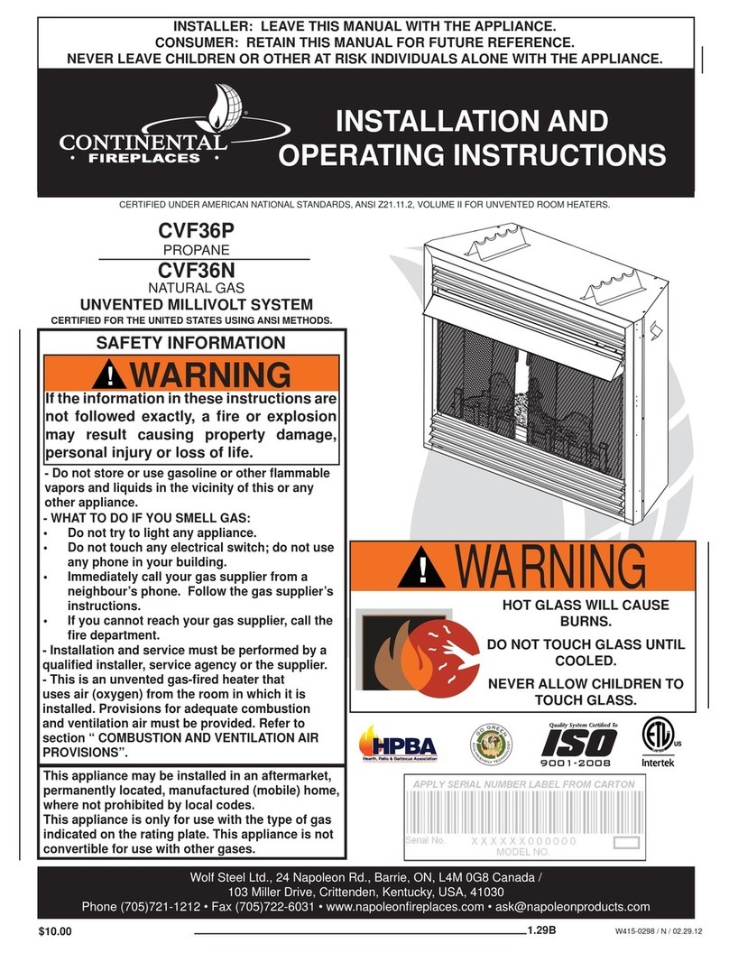 Continental Fireplaces CVF36P Installation and operating instructions Continental Fireplaces CVF36P Installation and operating instructions