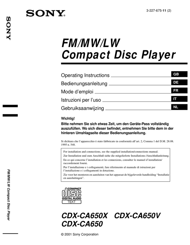 Sony CDX-CA650X - Fm/am Compact Disc Player User manual