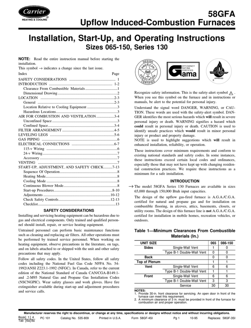 Carrier INDUCED COMBUSTION FURNACES 58GFA Installation, starting-up and operation manual