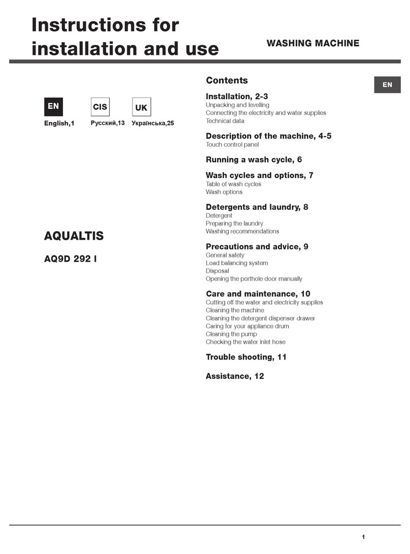 Hotpoint Ariston AQUALTIS AQ9D 292 I Instructions for installation and use