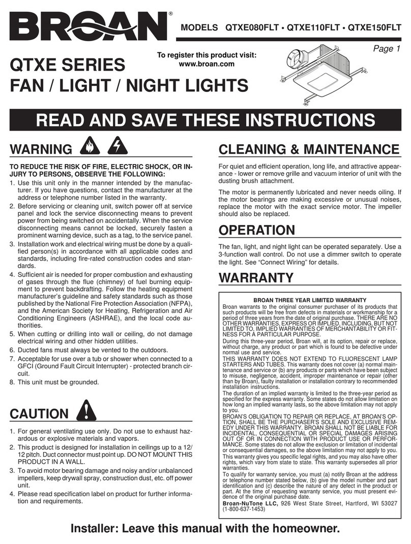 Broan QTXE150FLT User manual