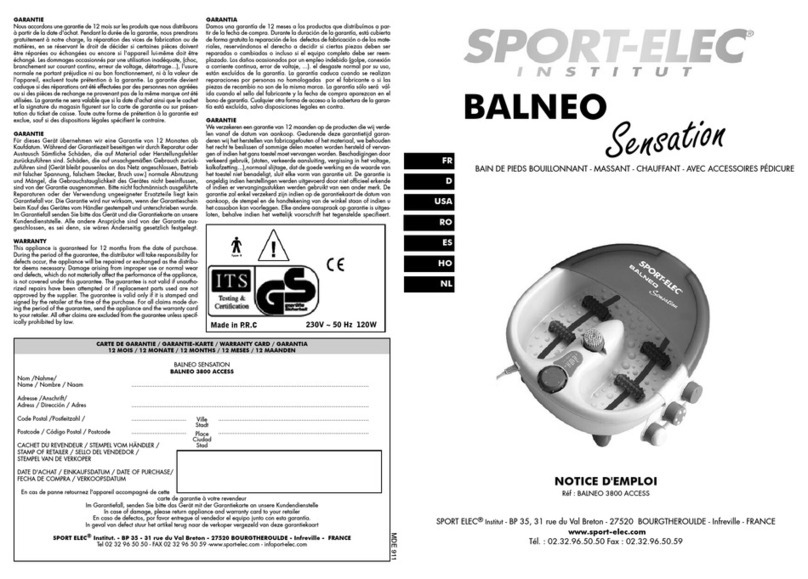 SPORT ELEC Balneo Sensation instruction manual SPORT ELEC Balneo Sensation instruction manual
