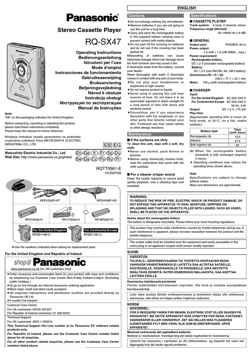 Panasonic RQ-SX47 operating instructions