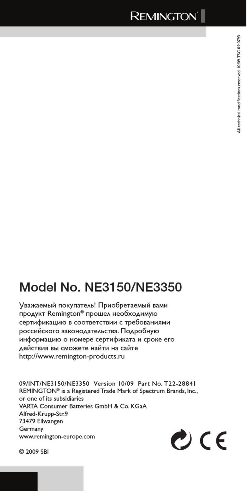 Remington NE3150 User manual