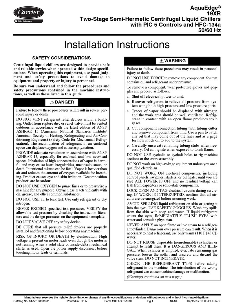 Carrier HERMETIC CENTRIFUGAL LIQUID CHILLERS 19XR User manual