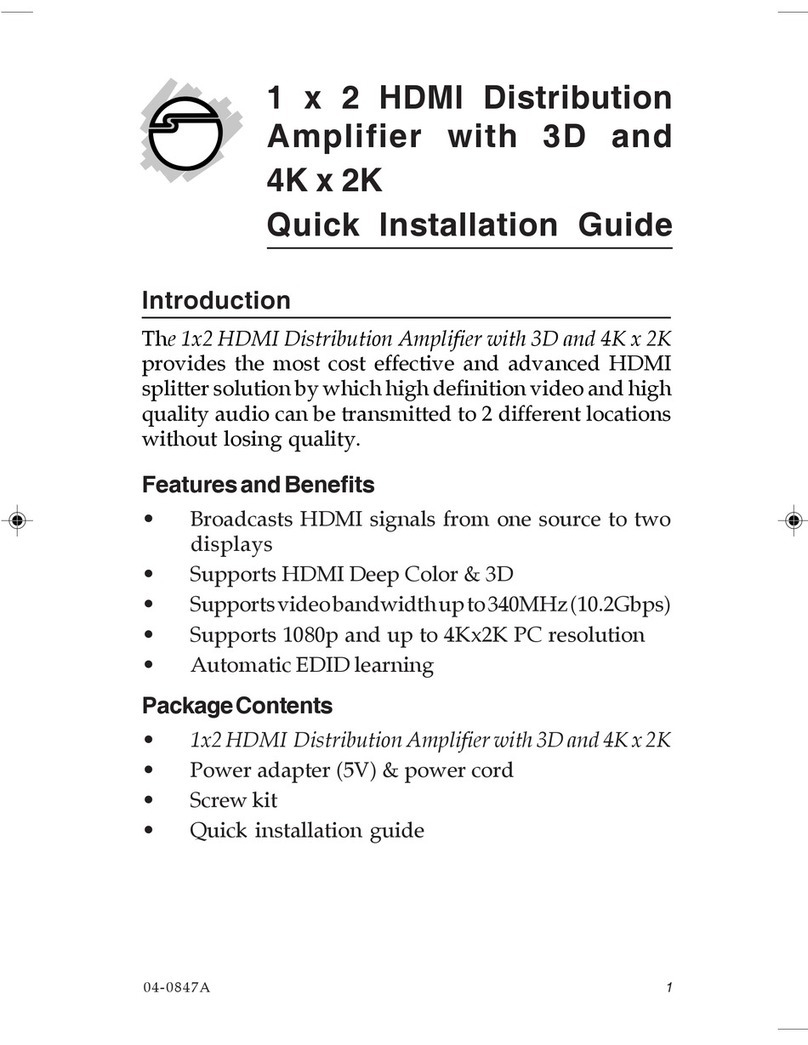 SIIG 1x2 HDMI Distribution Amplifier with 3D and 4K x... Quick installation guide