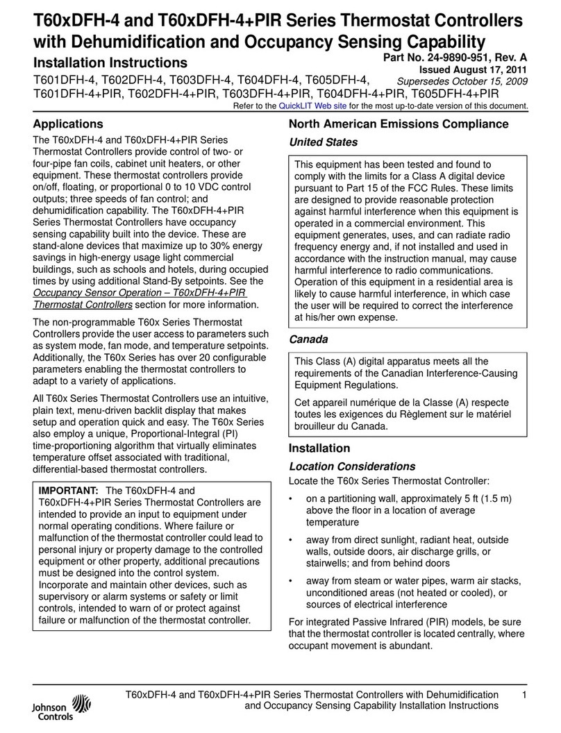Johnson Controls T60xDFH-4 installation instructions