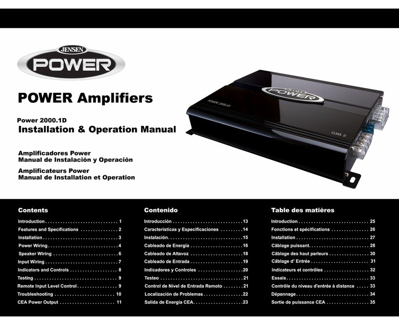 Jensen Audio Power 2000.1 D Installation & operation manual Jensen Audio Power 2000.1 D Installation & operation manual