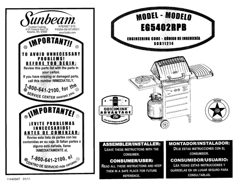 Sunbeam EG5402RPB installation instructions