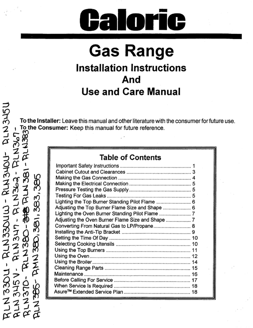 Caloric RLN330UW Installation instructions and use and care manual