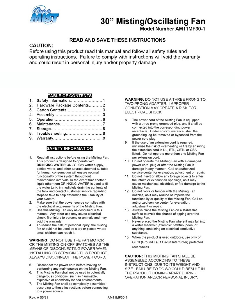 AuraMist AM11MF30-1 owner's manual