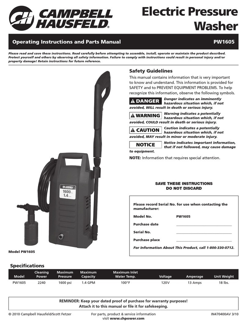 Campbell Hausfeld PW1605 Operating instructions and parts manual