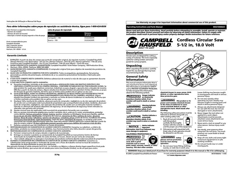 Campbell Hausfeld WX310000AV Operating instructions and parts manual