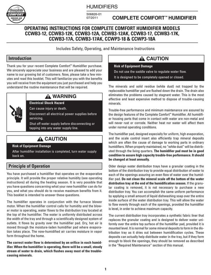 COMPLETE COMFORT CCWB3-12 operating instructions