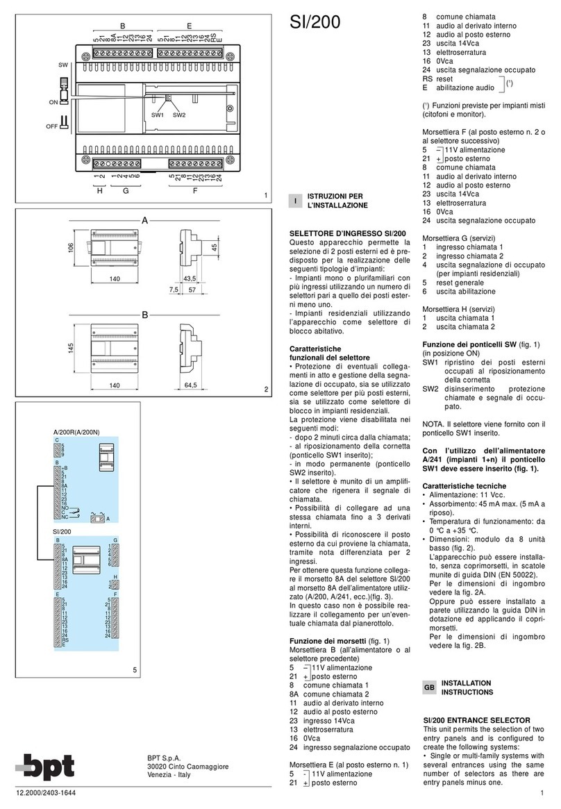 Bpt SI/200 installation instructions