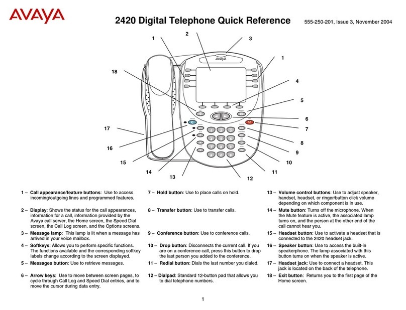 Avaya IP OFFICE 2420 Quick reference guide Avaya IP OFFICE 2420 Quick reference guide