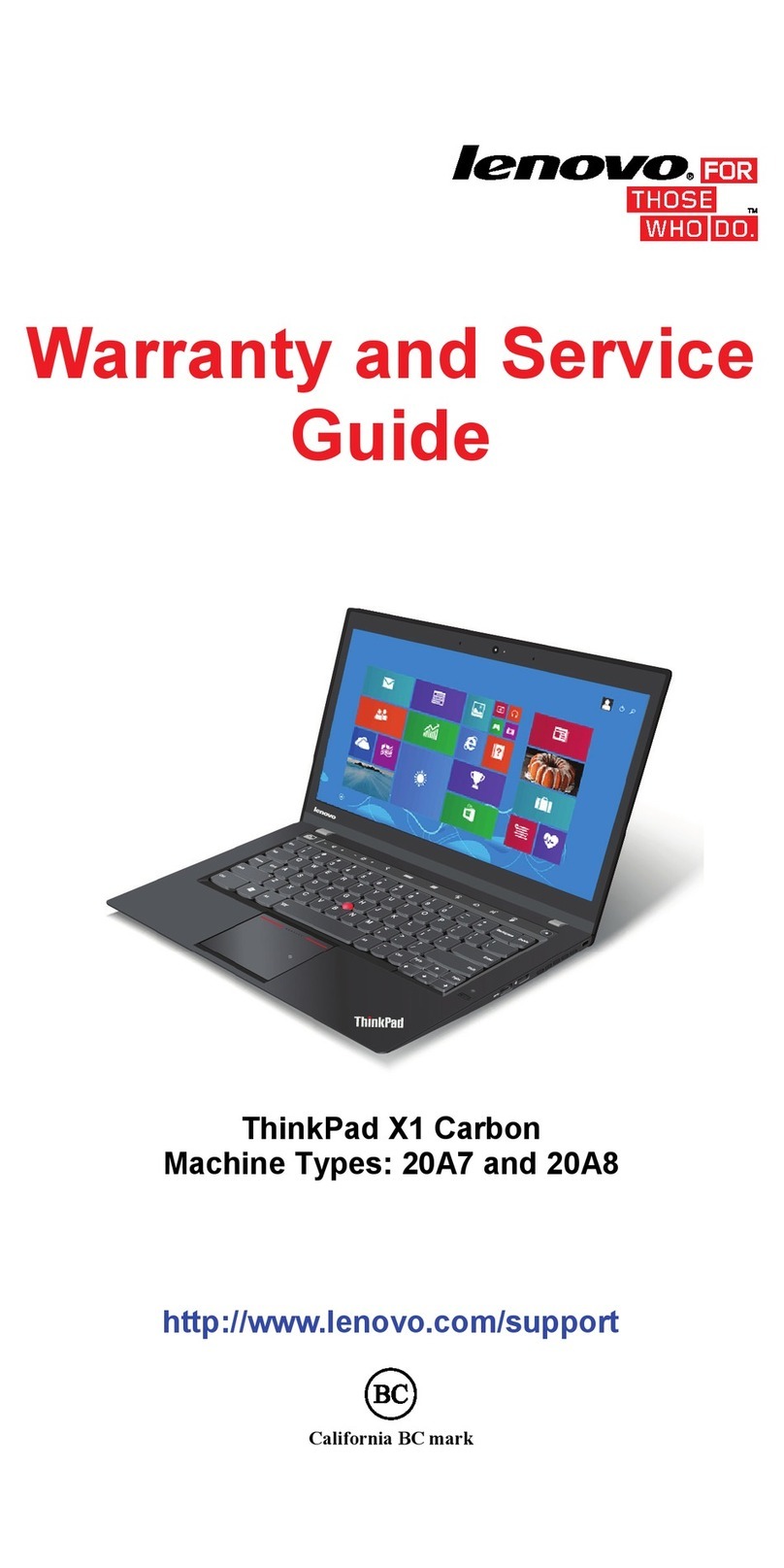 Lenovo ThinkPad X1 Carbon 20A8 Warranty and services guide
