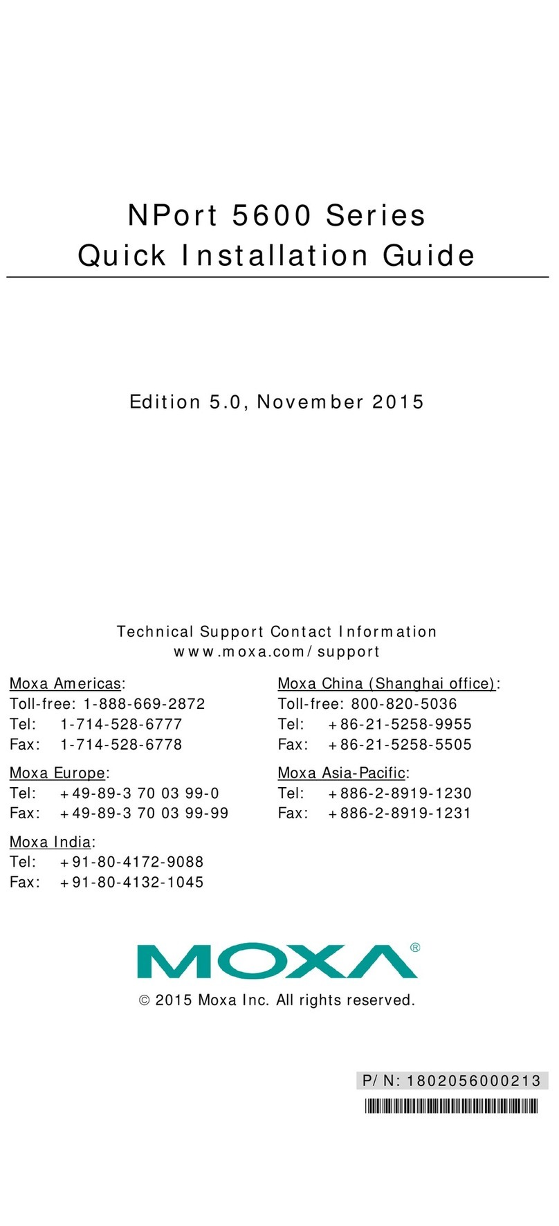Moxa Technologies NPort 5600 Series Quick installation guide Moxa Technologies NPort 5600 Series Quick installation guide