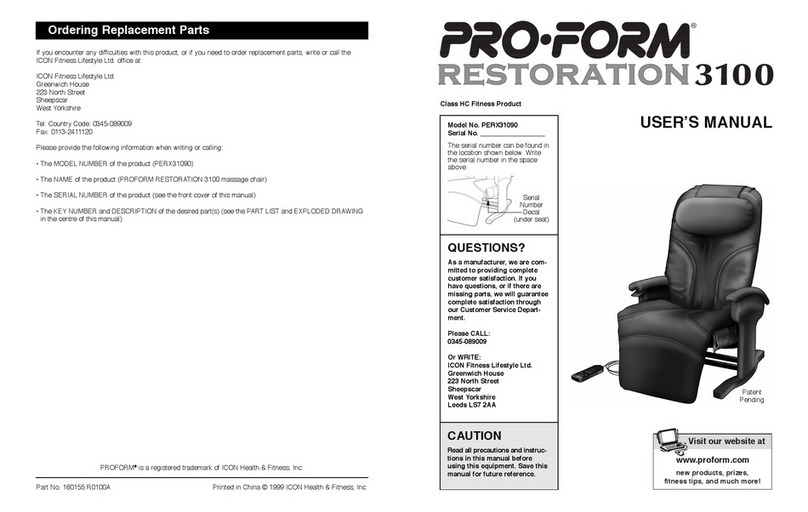 Pro-Form RESTORATION 3100 user manual Pro-Form RESTORATION 3100 user manual