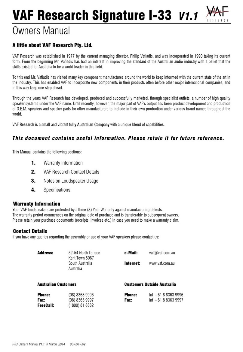 VAF Research Signature I-33 owner's manual