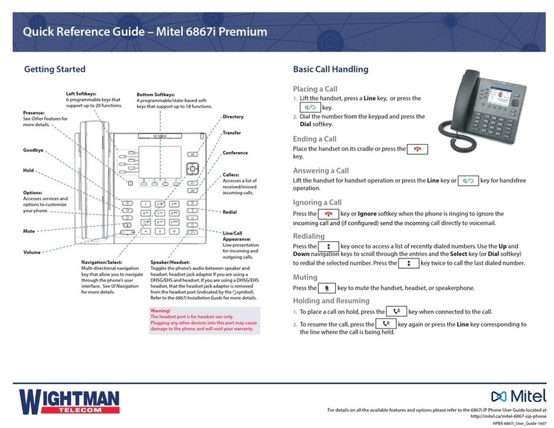 Mitel 6867i Premium Quick reference guide
