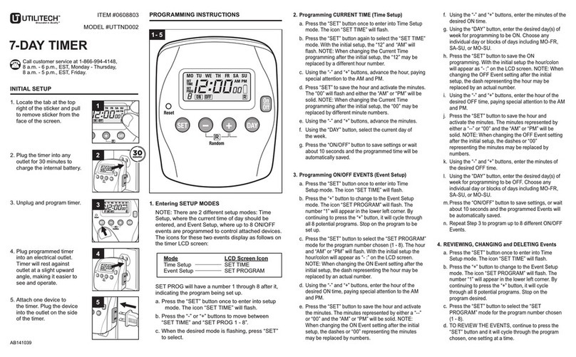 Utilitech UTTND002 Programming instructions