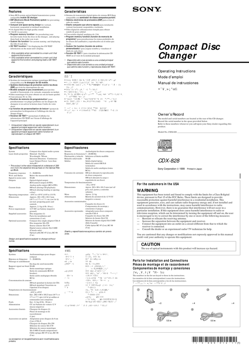 Sony CDX-828 - Compact Disc Changer System User manual