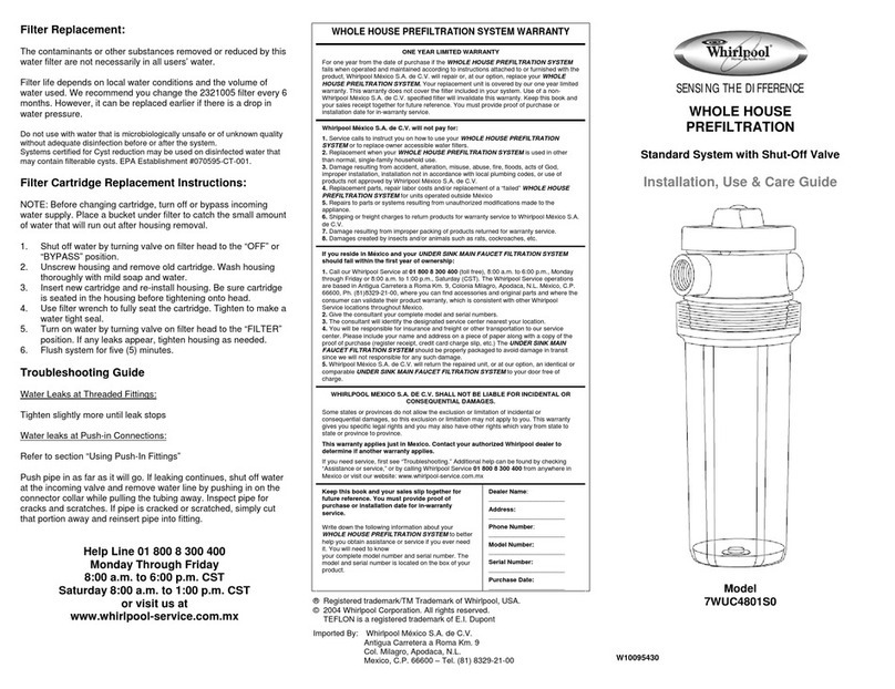 Whirlpool 7WUC4801S0 Installation, use & care guide