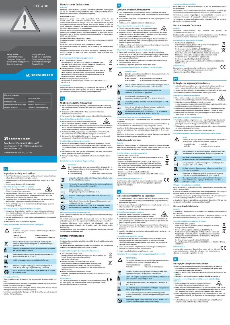 Sennheiser PXC 480 Safety guide