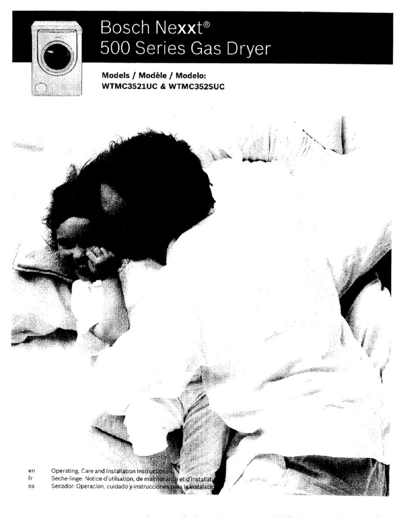 Bosch WTMC3521UC - Nexxt 500 Series Gas Dryer Operating, care and installation instructions