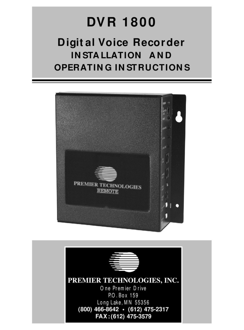 Premier Technology DVR 1800 Series Installation and operating instructiontructions
