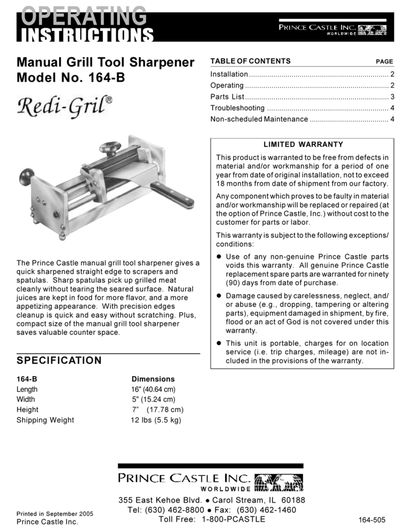 Prince Castle Redi-Gril 164-B operating instructions