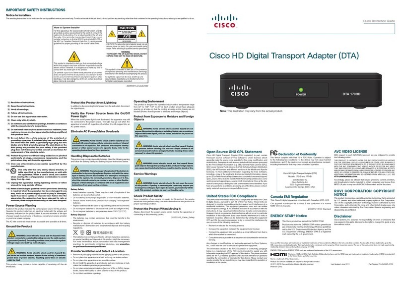 Cisco dta170hd Important safety instructions Cisco dta170hd Important safety instructions