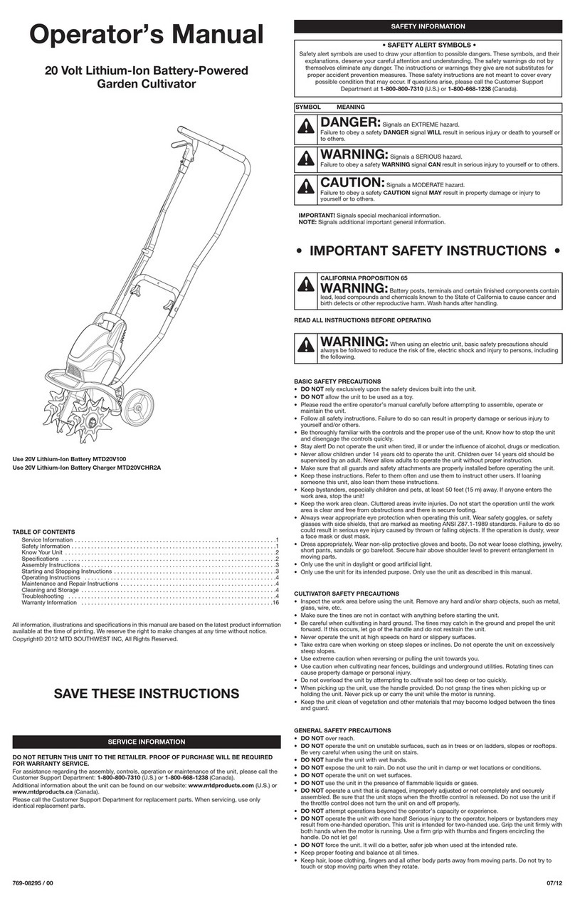 MTD MTD20V100 User manual