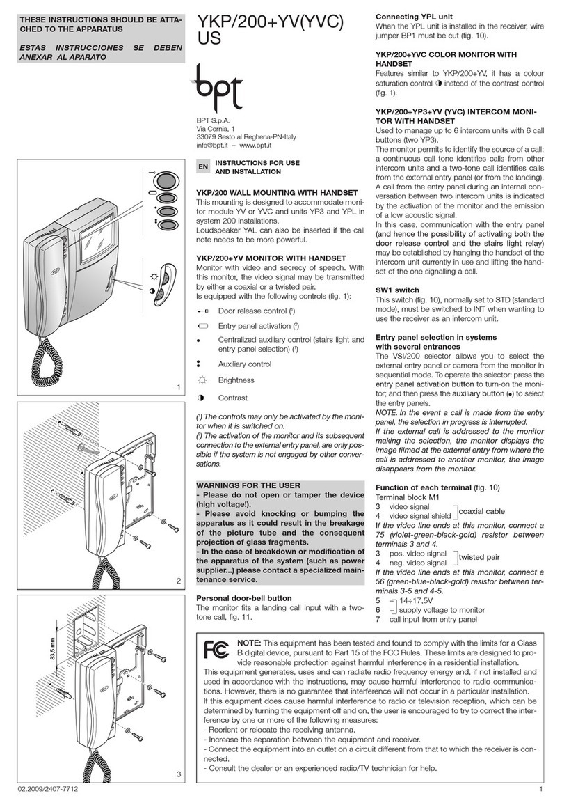Bpt YKP/200 Instructions for use and installation