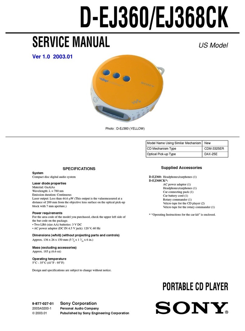 Sony D-EJ360 - PSYC CD Walkman User manual Sony D-EJ360 - PSYC CD Walkman User manual