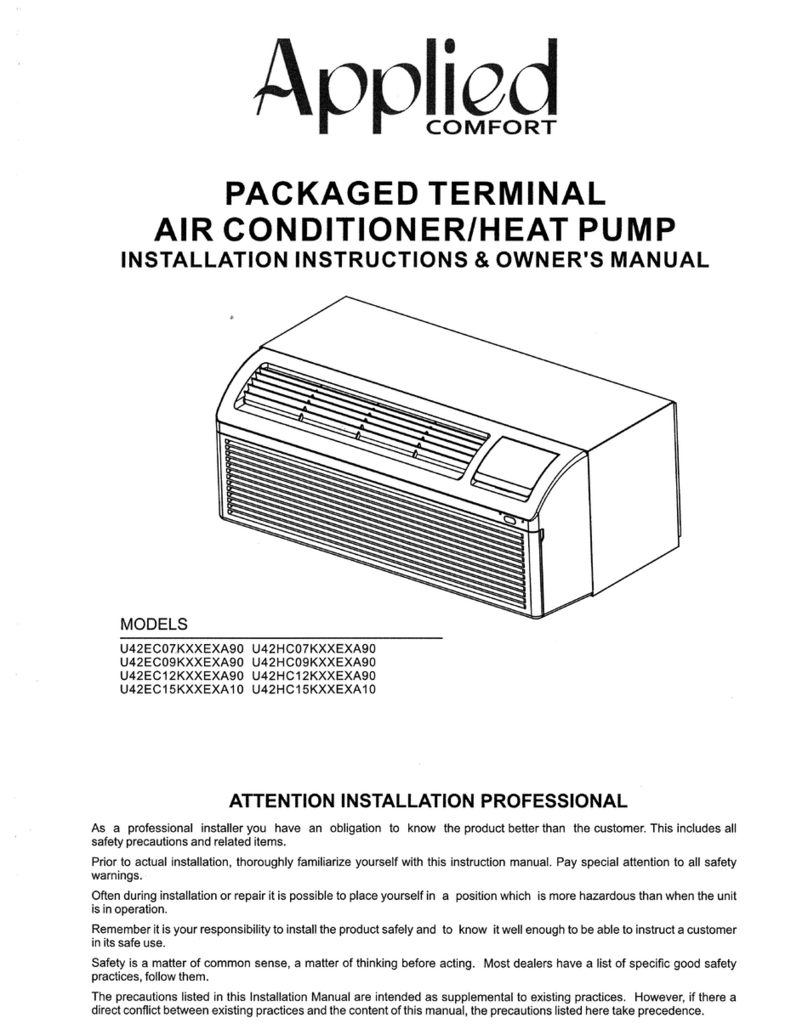 Applied Comfort CALM U42 Series Installation instructions and owner's manual