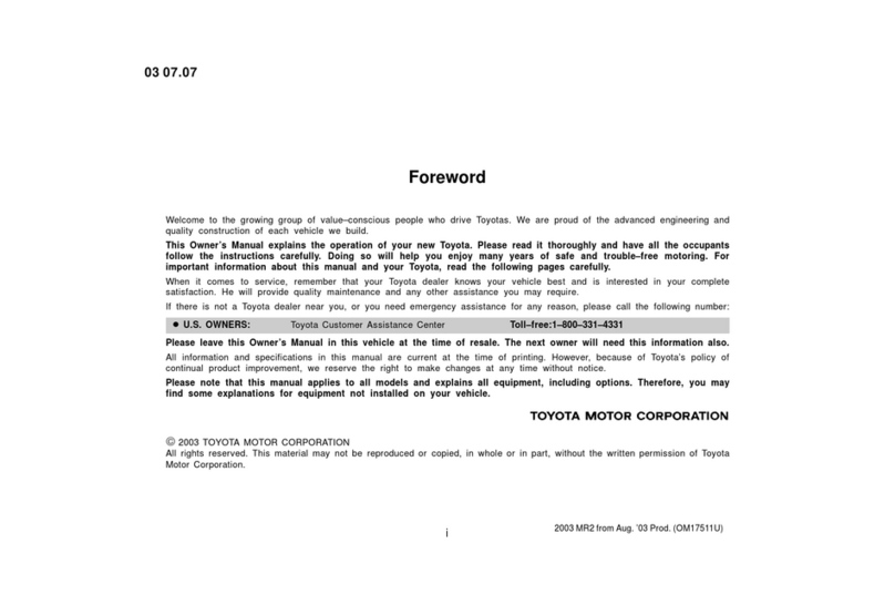 Toyota 2003 MR2 Spyder owner's manual
