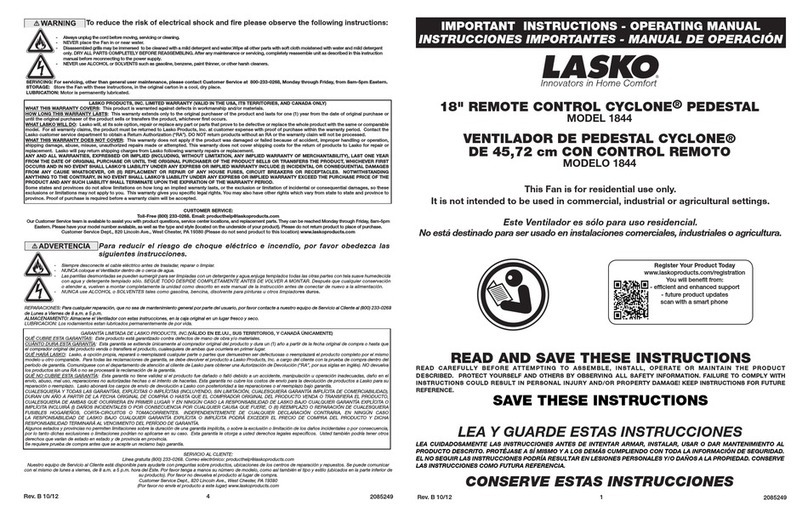 Lasko 1844 User manual
