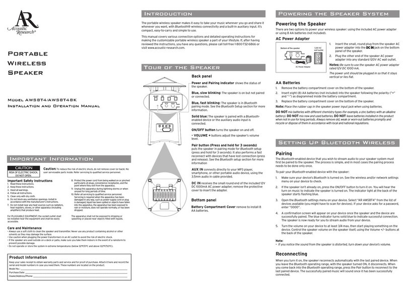 Acoustic Research AWSBT4 User manual