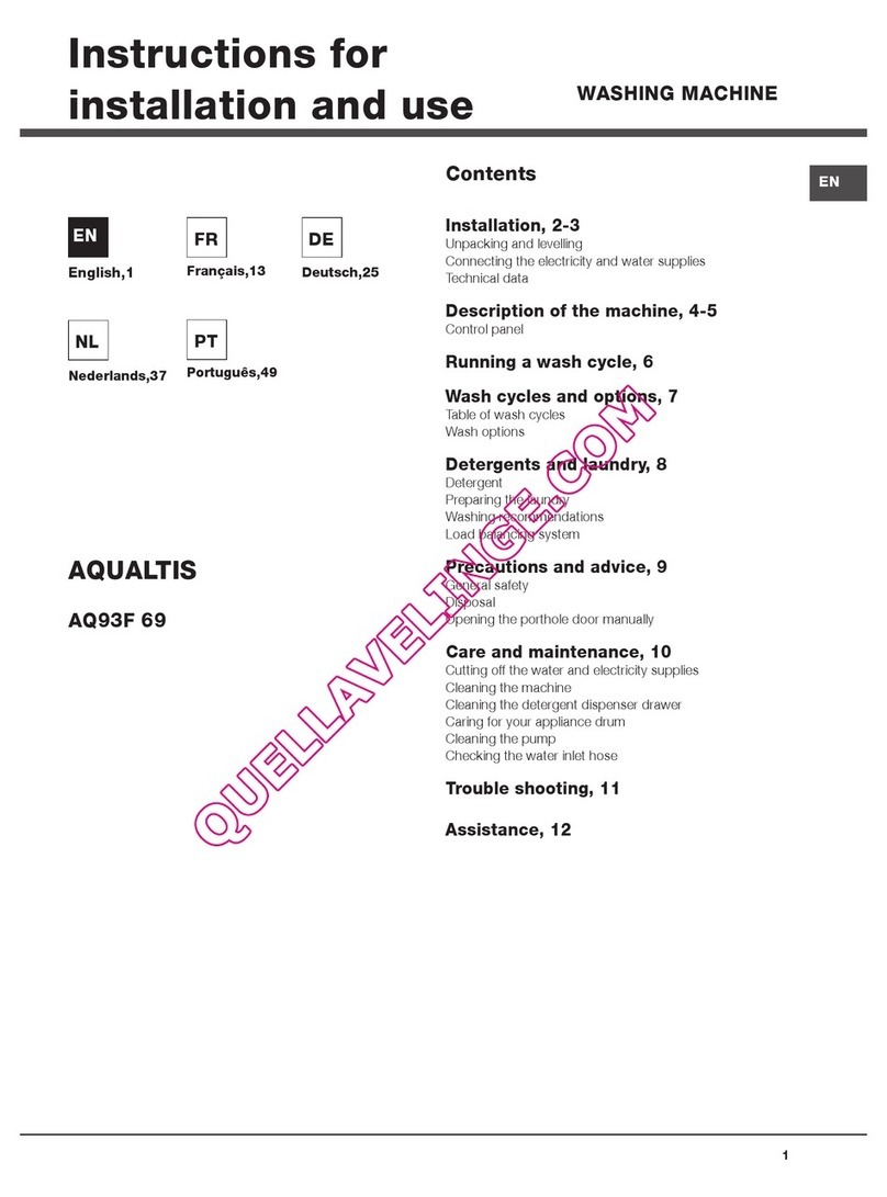Hotpoint AQUALTIS AQ93F 69 Instructions for installation and use Hotpoint AQUALTIS AQ93F 69 Instructions for installation and use