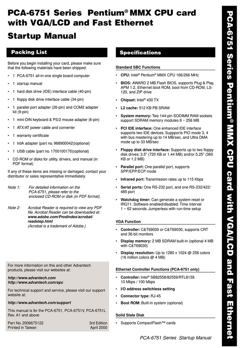 Advantech PCA-6751 Series Startup manual