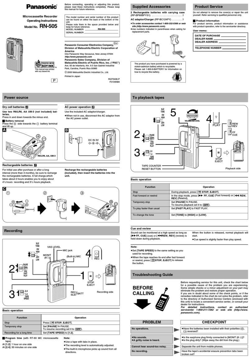 Panasonic RN-505 operating instructions